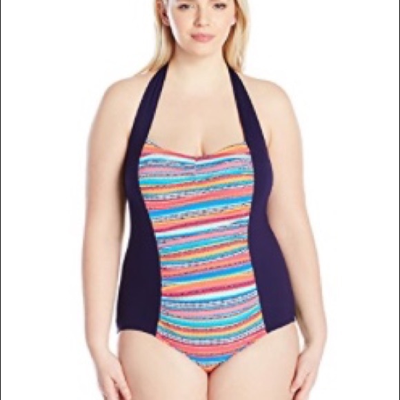 NWT Anne Cole Plus Size Floral-Printed One-Piece Swimsuit Black Size 18W